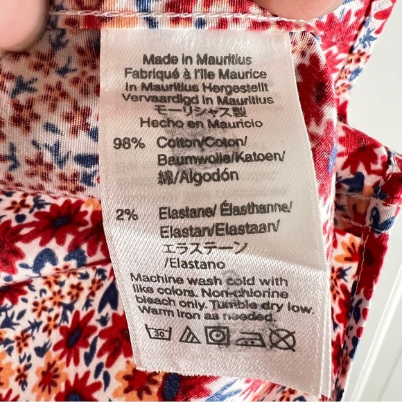 J. Crew Mercantile Flex Red Micro Floral Printed Button Up Short Sleeve Shirt - Picture 8 of 9